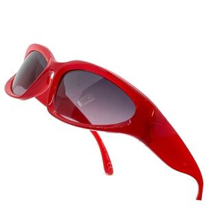 Red Sunglasses Fashion Oval Modern Funky Trendy Bold Statement Street Wear Gafas